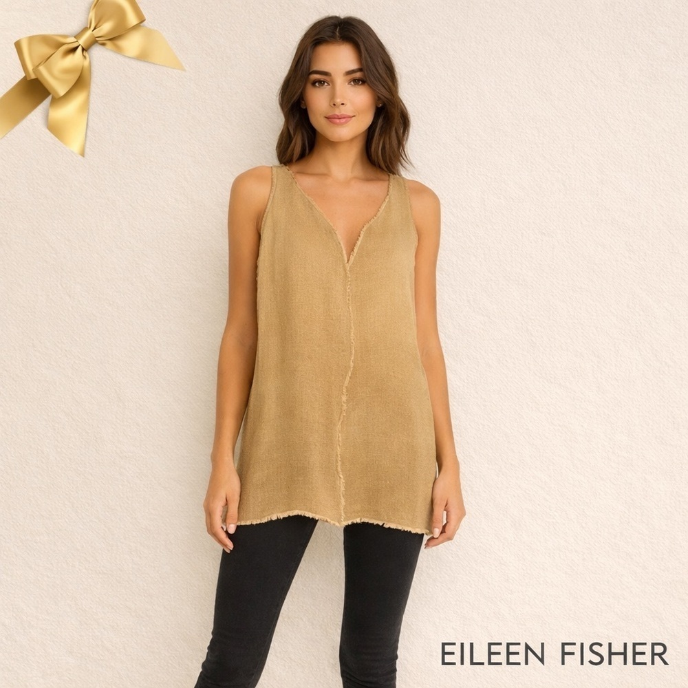 Eileen Fisher 100% Linen Tunic Top Fringe Seam XS